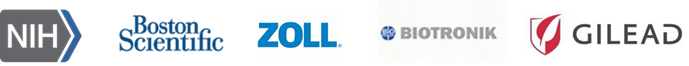 Logos of NIH, Boston Scientific, Zoll, Biotronik, Gilead