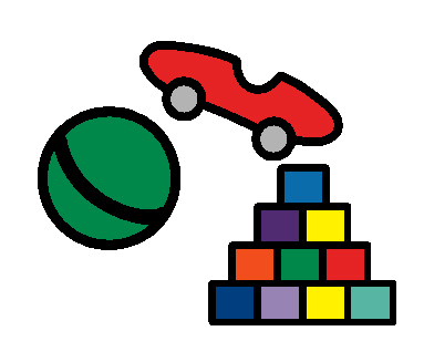 A ball, car, and blocks