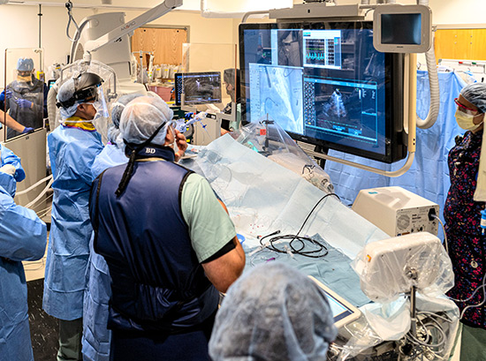 Fellows gain a wide range of clinical experience with a variety of procedures, such as this transcatheter mitral valve repair procedure
