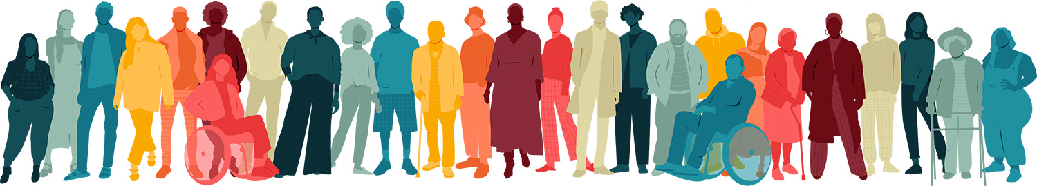 long group of diverse silhouettes of different people