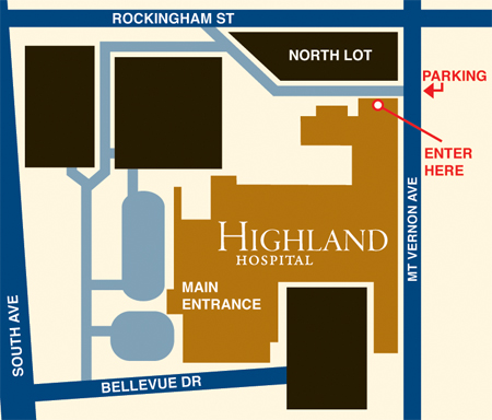 Map to the North lot of the hospital