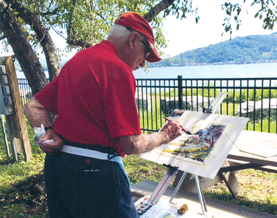 Gerald Marks, MD working on a landscapt at a Hudson River Valley Workshop in 2017 at age 92.