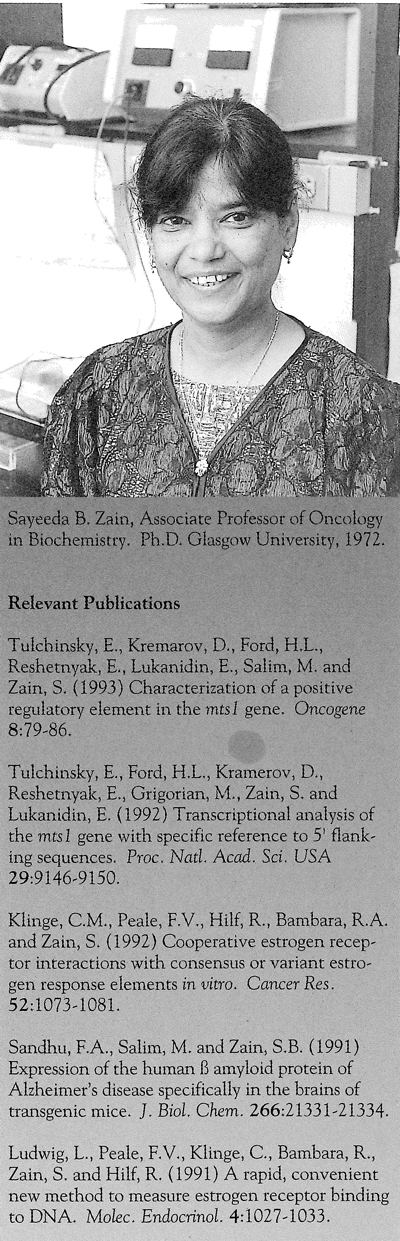Photo of Dr. Zain with listing of her publications