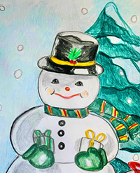 Snowman with gifts art