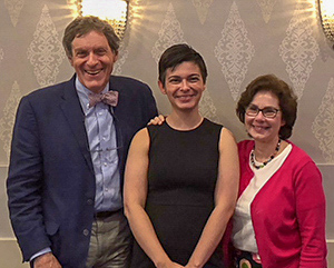 Jenniffer Herrera, M.D., Fellow 2015 - 2018, with Susan Hyman, M.D., and Stephen Sulkes, M.D.