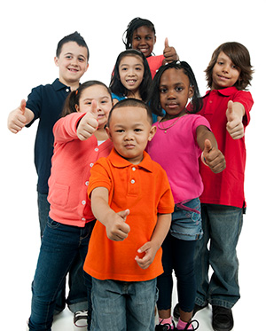 Group of children giving thumbs up