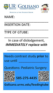 Surgery G-tube Reference Card