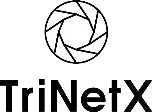 TriNetX Logo - Black shutter like icon with TriNetX written below