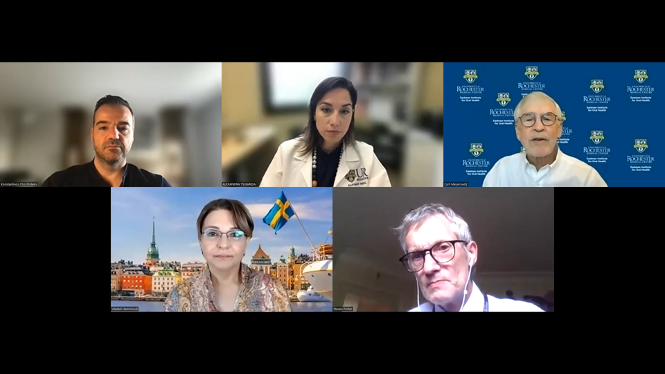 a screenshot of a zoom call with 5 participants shown