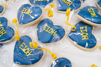 Heart-shaped cookies with EIOH written on them