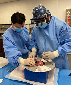 Chief resident, Clauden Louis, and a medical student during a coronary cardiac simulation lab