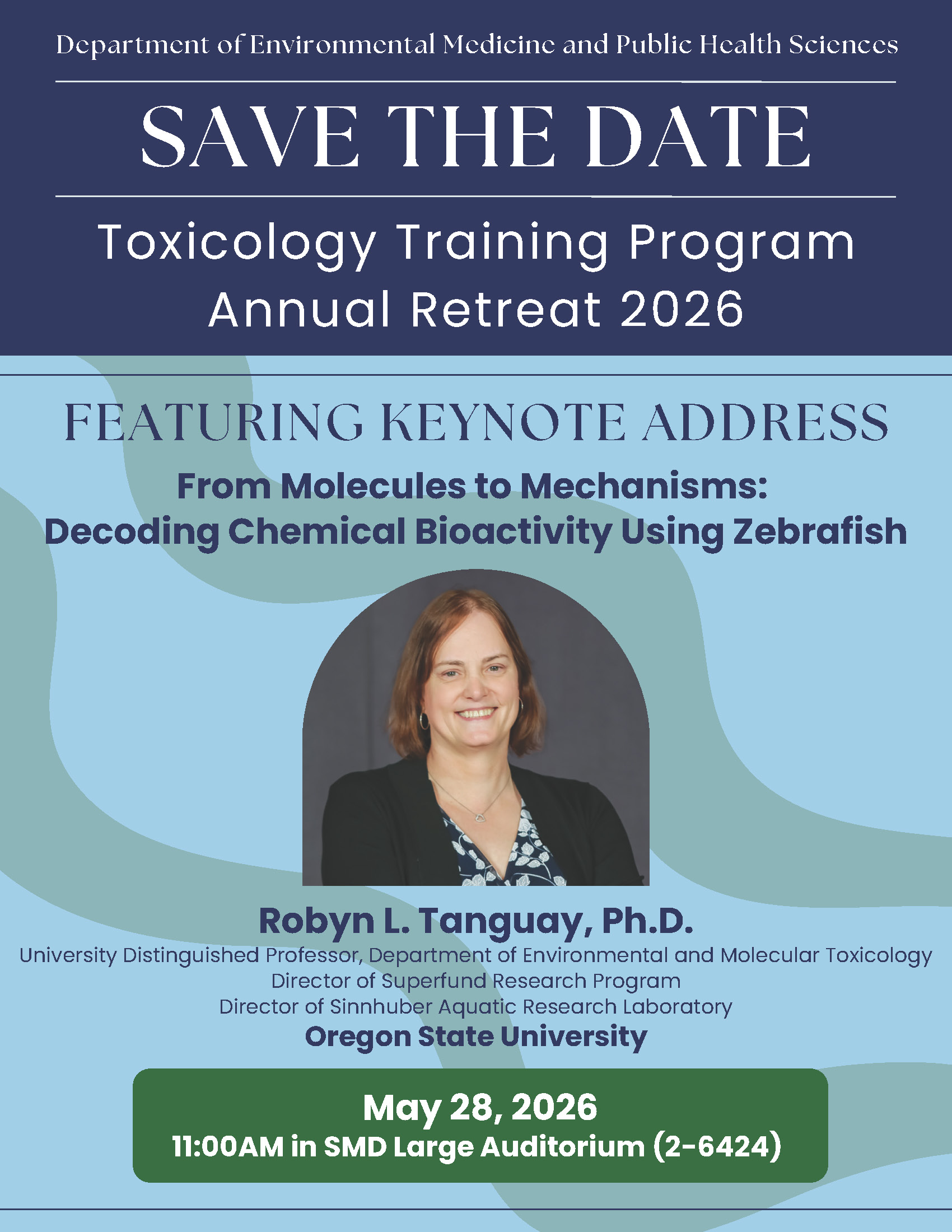 Save the date flyer for retreat May 2026 featuring keynote speaker Dr. Tanguay