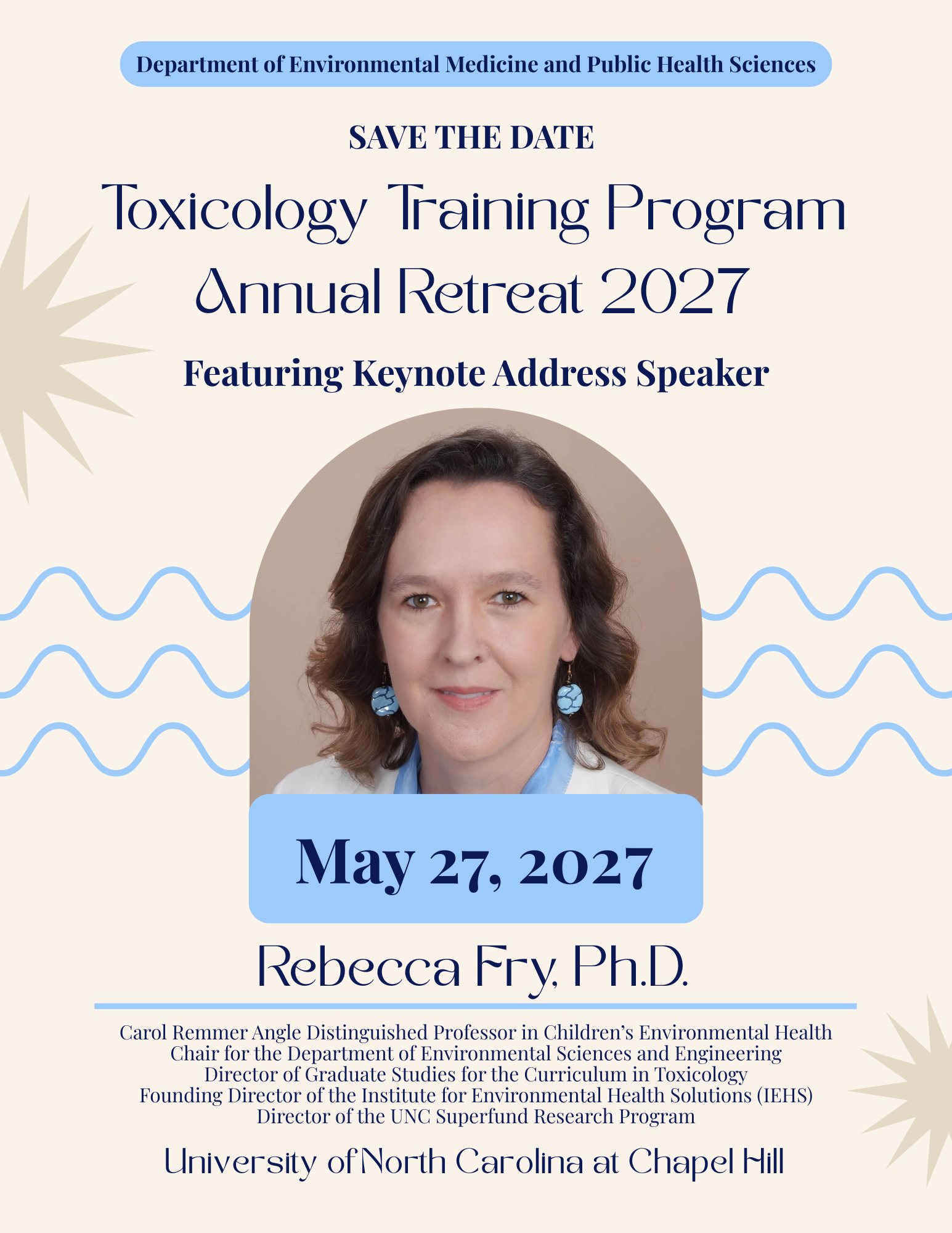 Save the date flyer for retreat May 2027 featuring keynote speaker Dr. Fry
