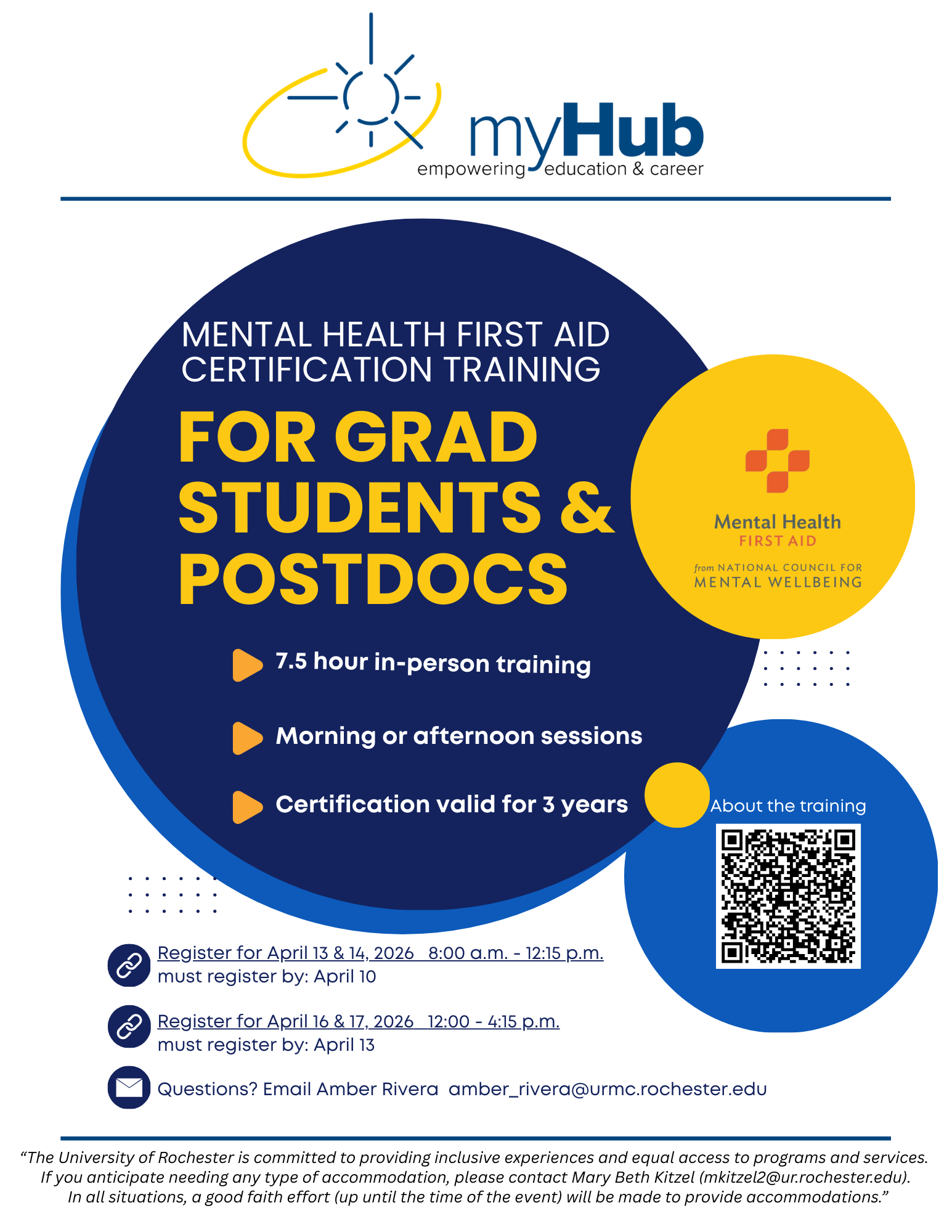 QR code for mental health first aid certification training for grad students and postdocs