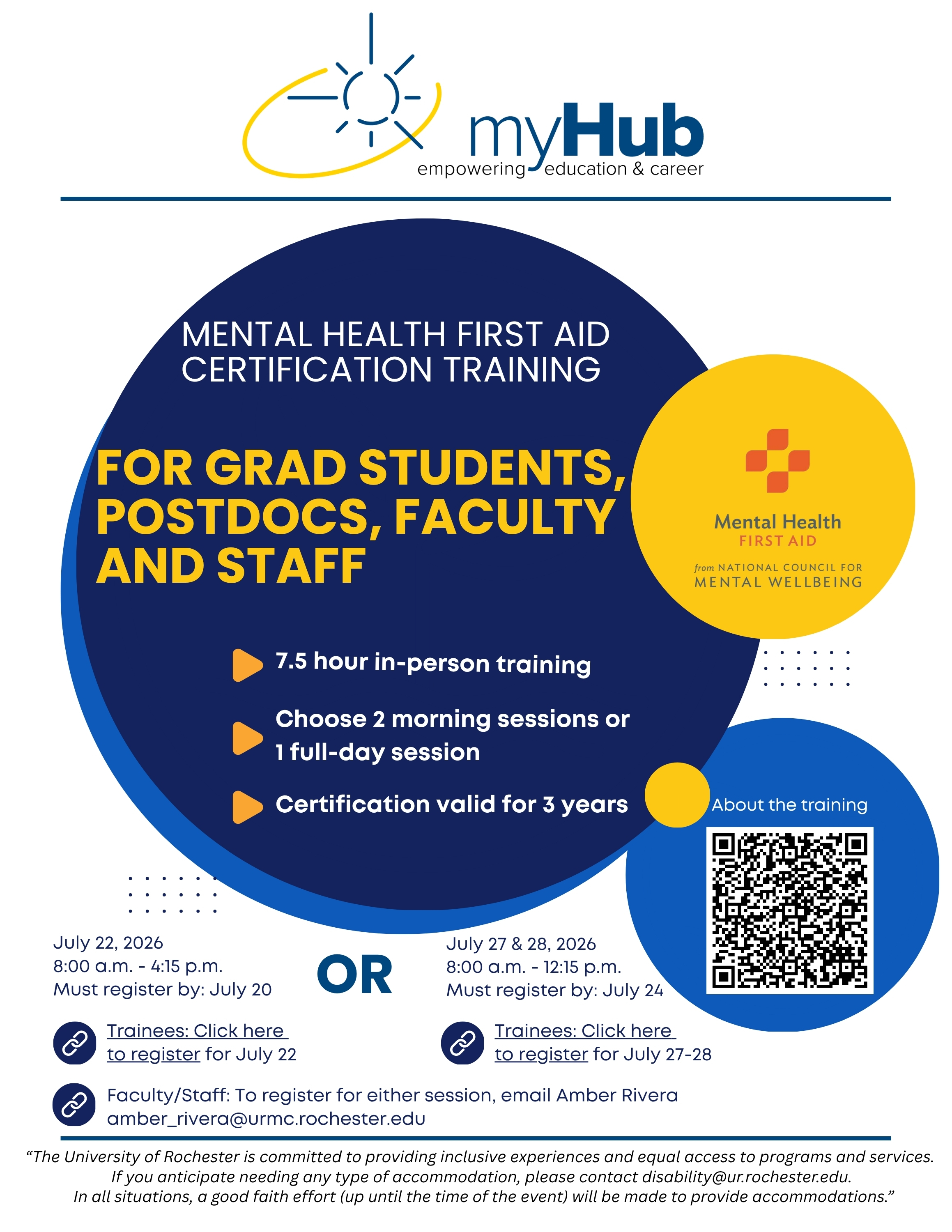 QR code for mental health first aid certification training faculty and staff
