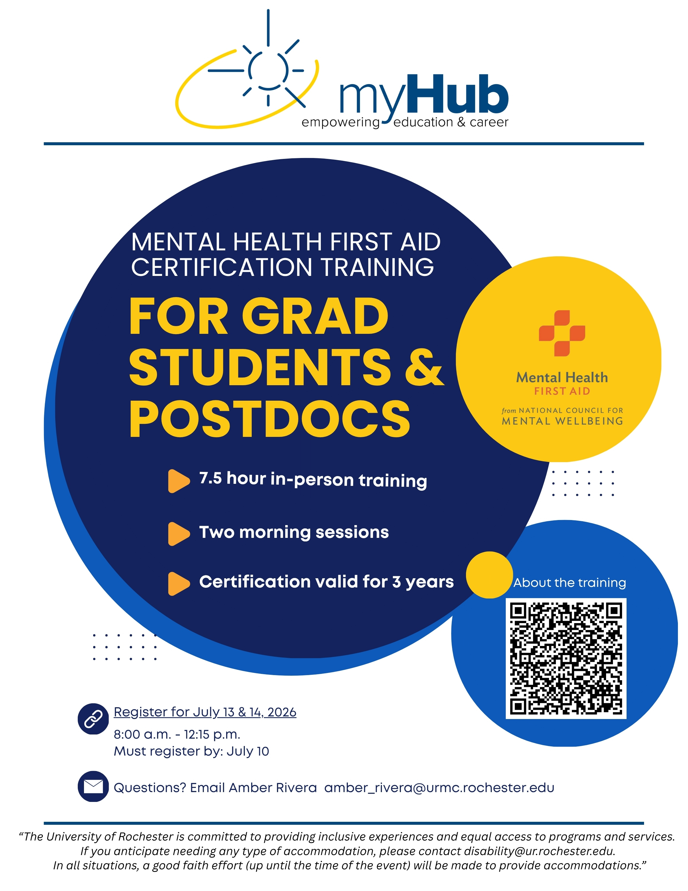 QR code for mental health first aid certification training for grad students and postdocs