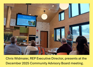 Chris Widmaier, REP Executive Director, present at the December 2025 Community Advisory Board Meeting
