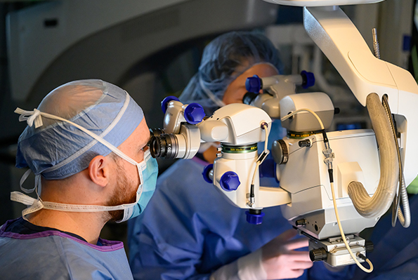Eye surgeons during a procedure