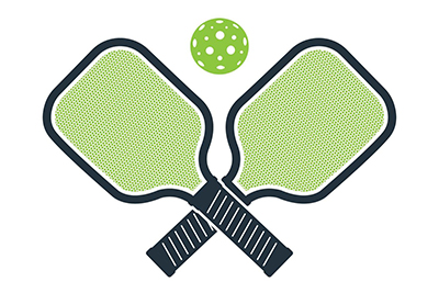 Two pickleball bats and a ball