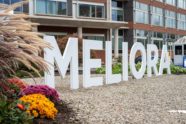 Melioria letter sign in front of building