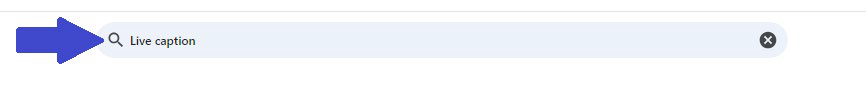 The text "Live Caption" typed into a search bar