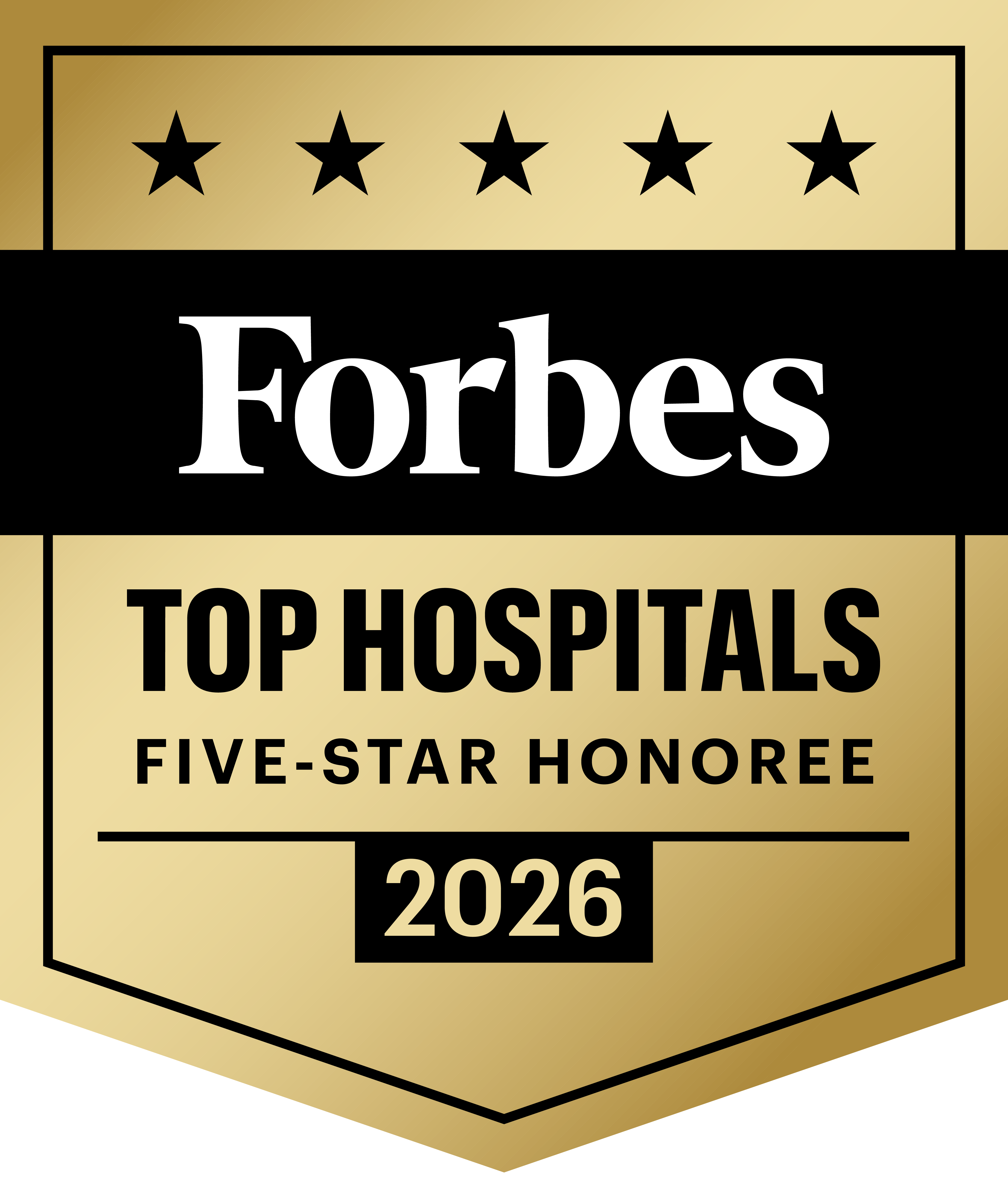 Forbes Top Hospital Five-Star Honoree - 2026 Badge