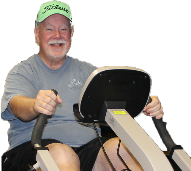 Man riding stationary bike