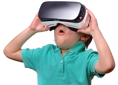 child with VR goggles