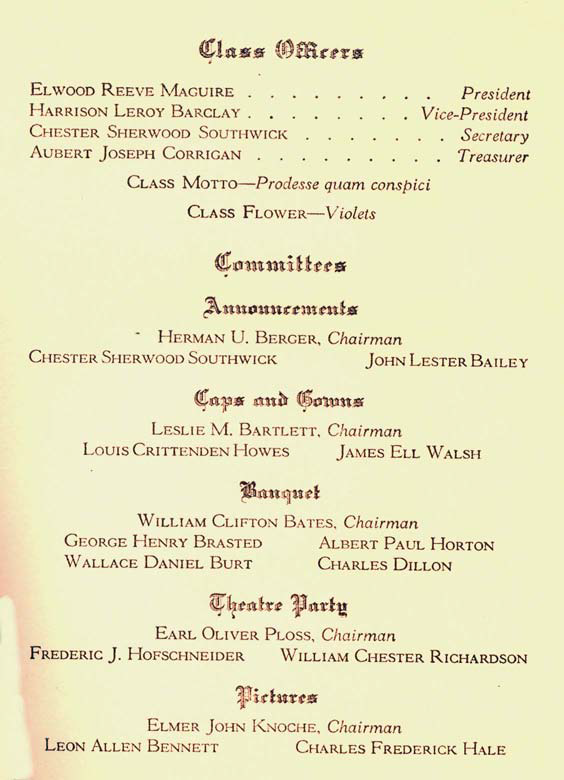 Commencement Brochure, list of class officers and committees