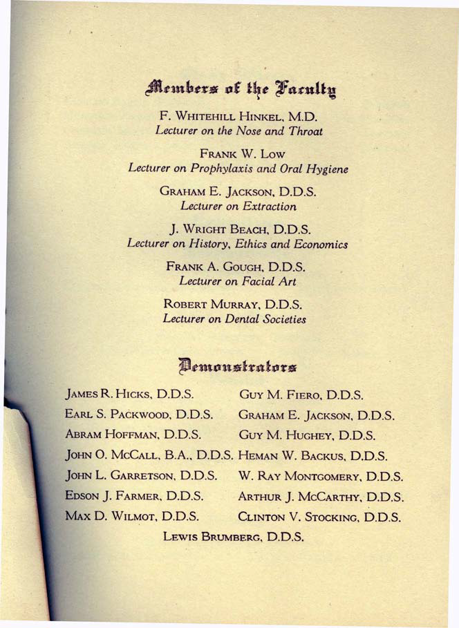 Commencement Brochure, last page of members of faculty and list of demonstrators