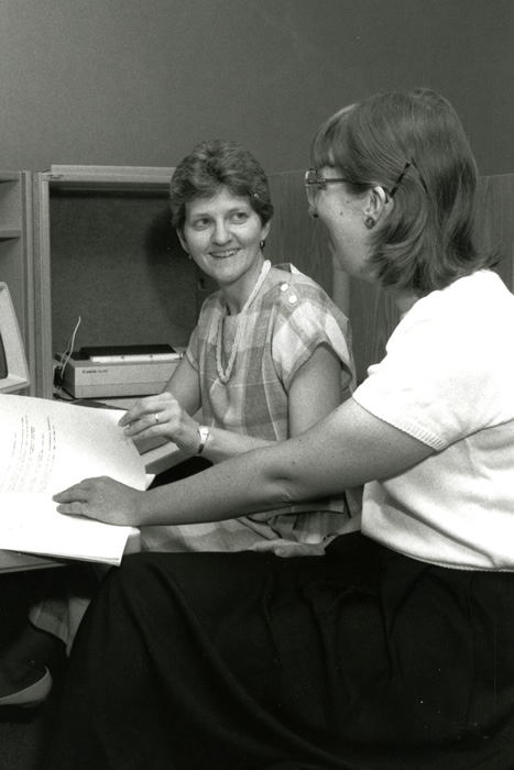 Julia Sollenberger with Kathryn Nesbit, mid-1980s