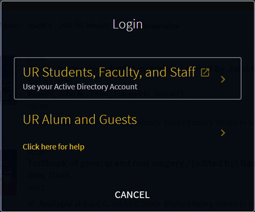 when selecting a login option select UR students, faculty, and staff