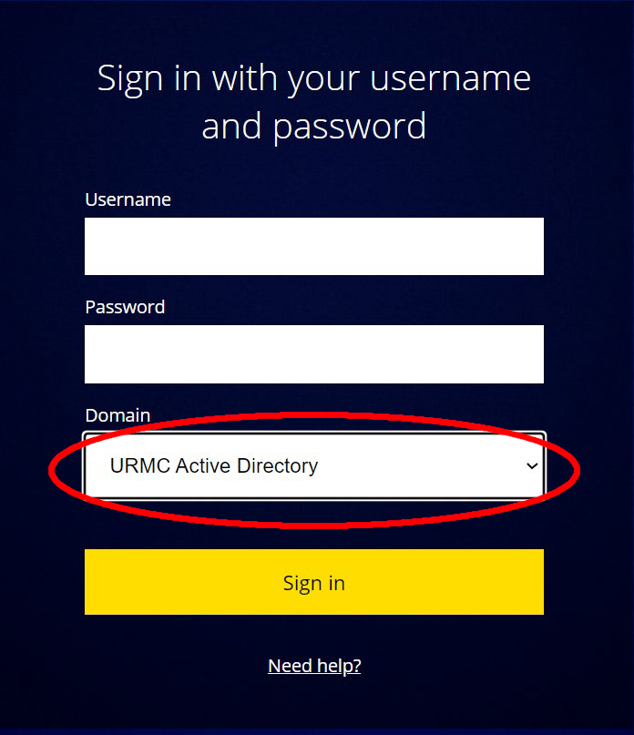 select URMC Active Directory as the domain