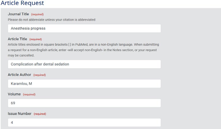1 of 3 images depiciting full article request form