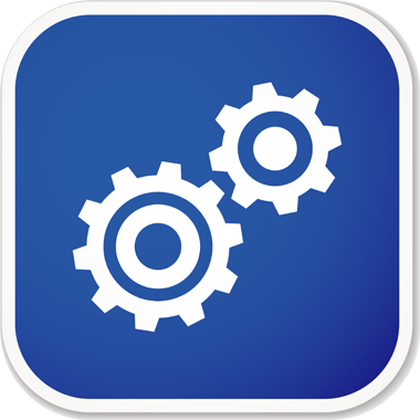 blue and white gears icon