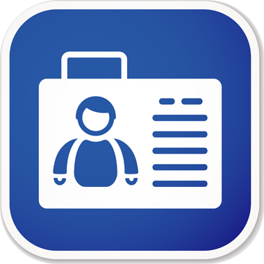 blue and white identification card icon