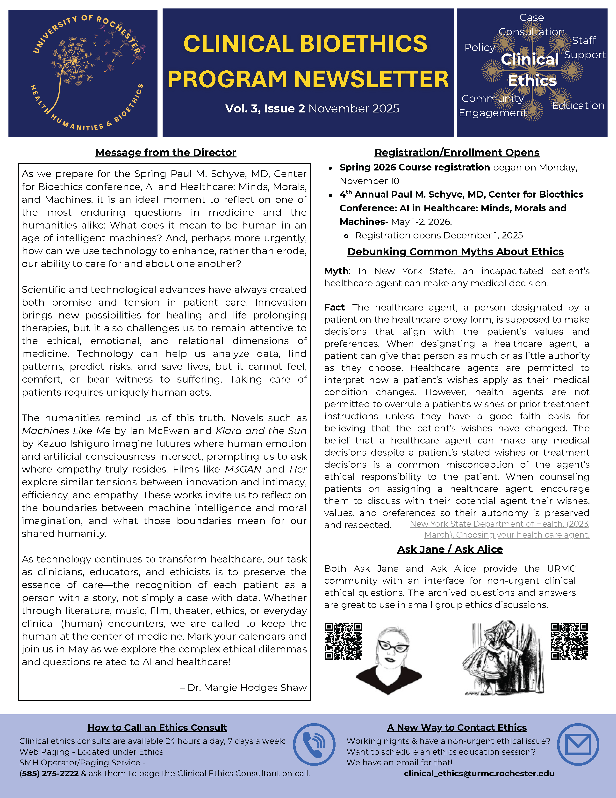 Cover Clinical Ethics Newsletter Fall 2025