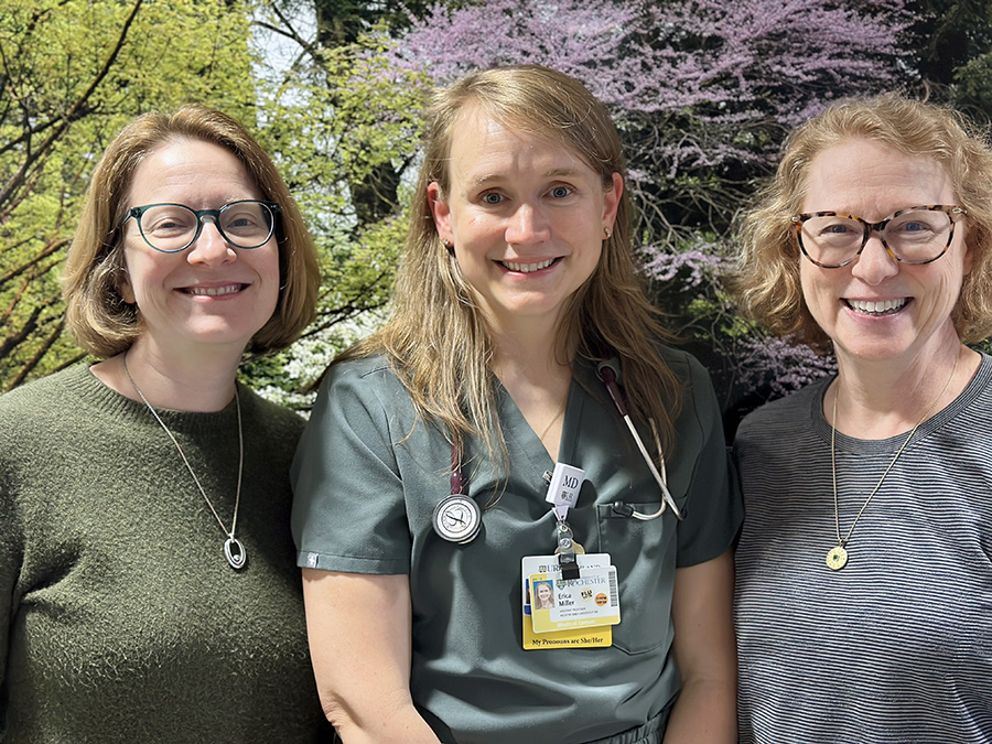From left to right: Amy Blatt, MD (Res '06), Erica Miller, MD (Res '15, Flw '18), and Catherine Gracey, (MD '87, 'Res 90, MS '16)
