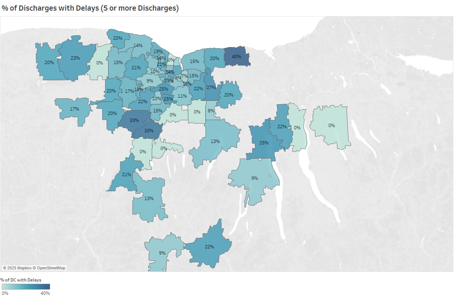 % of Discharges with Delays (5 or more Discharges) by New York State County