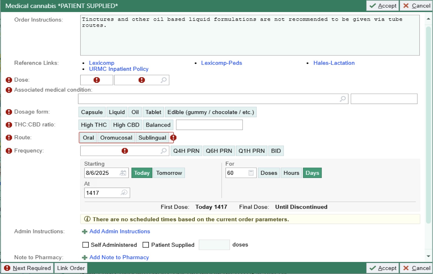 Screenshot of eRecord order for medical cannabis
