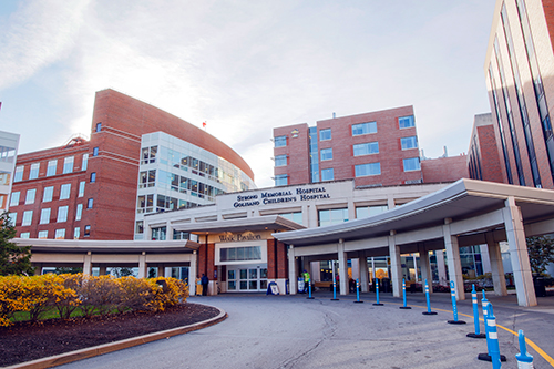 The main entrance to Strong Memorial Hospital.