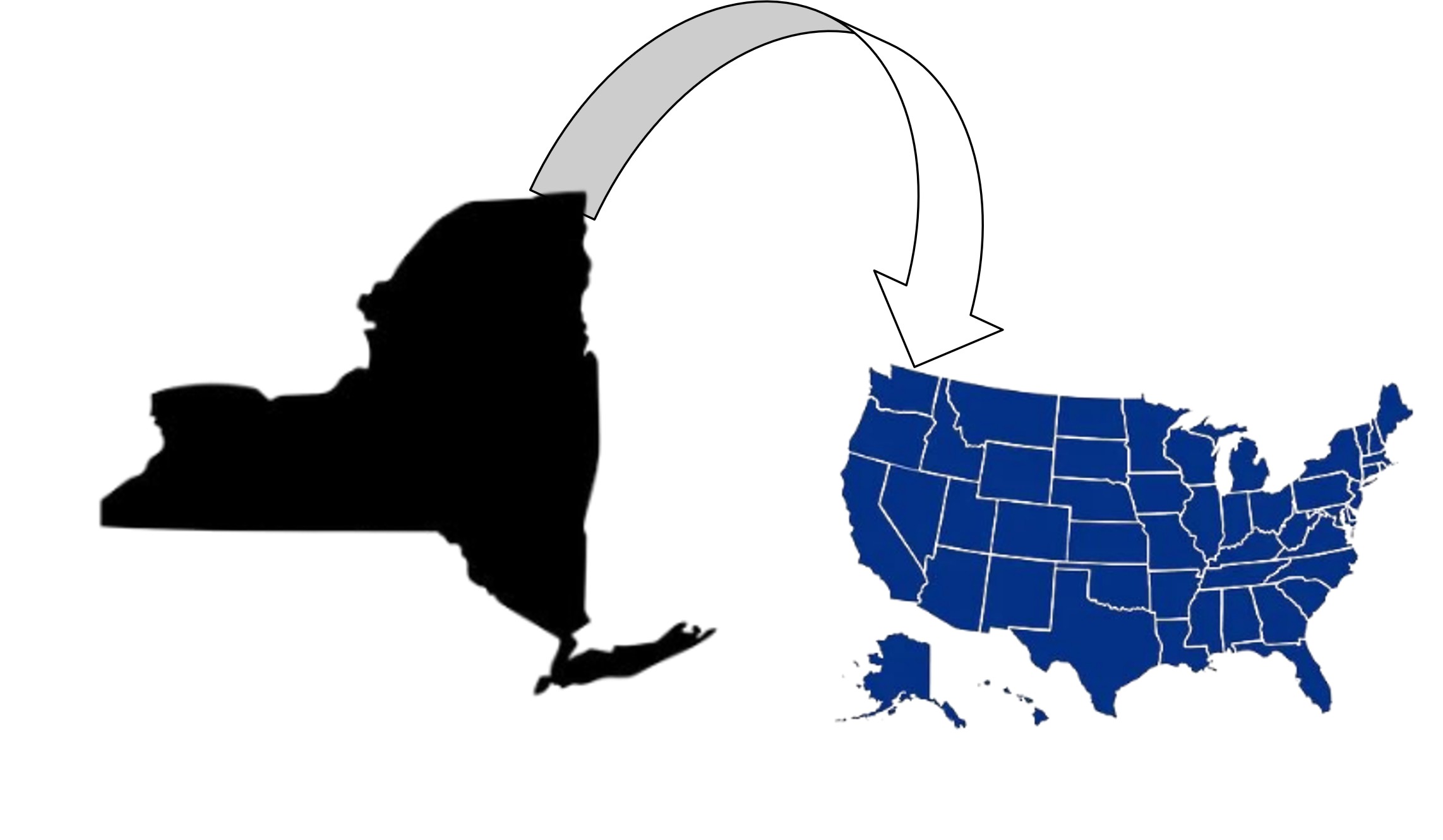 Image of New York State with an arrow pointing to North America