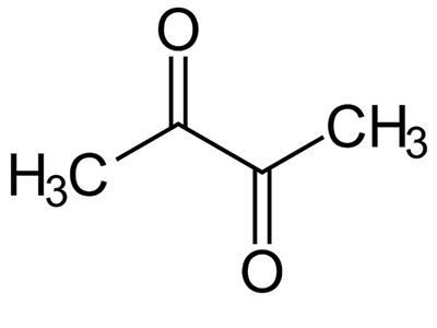 Chemical formula for Diacetyl (DA; 2,3-butanedione)