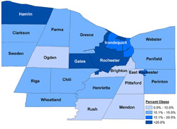 Percent of Obese Children in Monroe County by Town