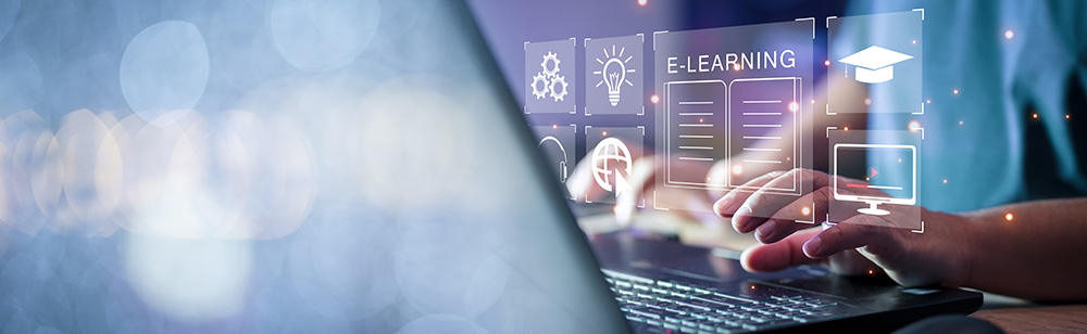 person on computer with numbers overlaying images