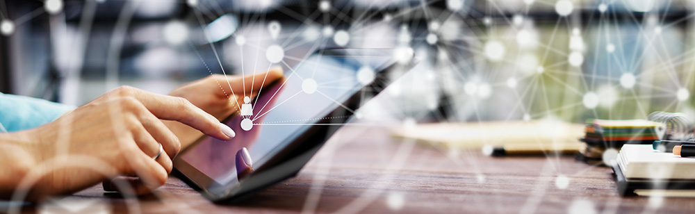 person looking at news on a tablet