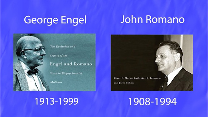 John Romano and George Engel photos on blue background