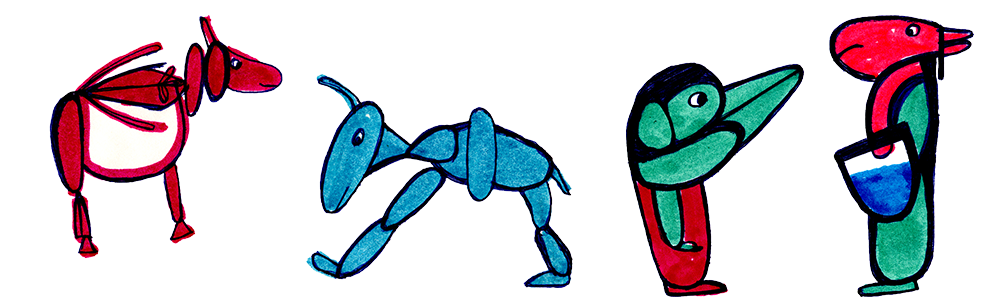 Engel doodles of red and blue figures