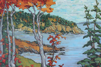 Autumn trees by the water painting by Renee Simone-Lee