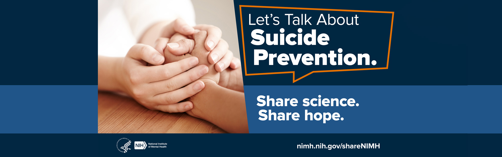 Lets Talk about Suicide Prevention banner with a person holding someones hand